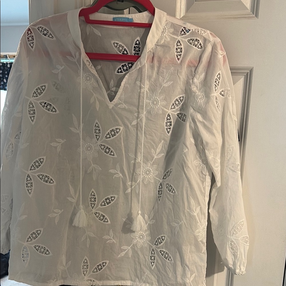 J. McLaughlin Cream Relaxed Tie Front Blouse